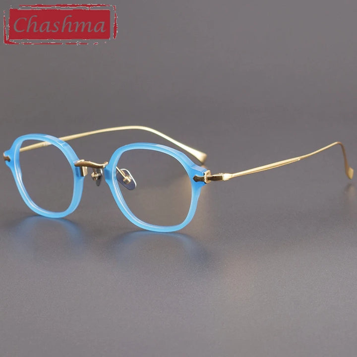 Chashma Unisex Full Rim Flat Top Round Acetate Titanium Eyeglasses 183 Full Rim Chashma Blue Gold