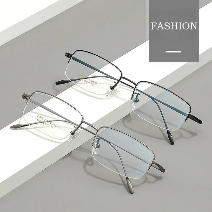 Yimaruili Men's Semi Rim Square Titanium  Eyeglasses Y8039 Full Rim Yimaruili Eyeglasses