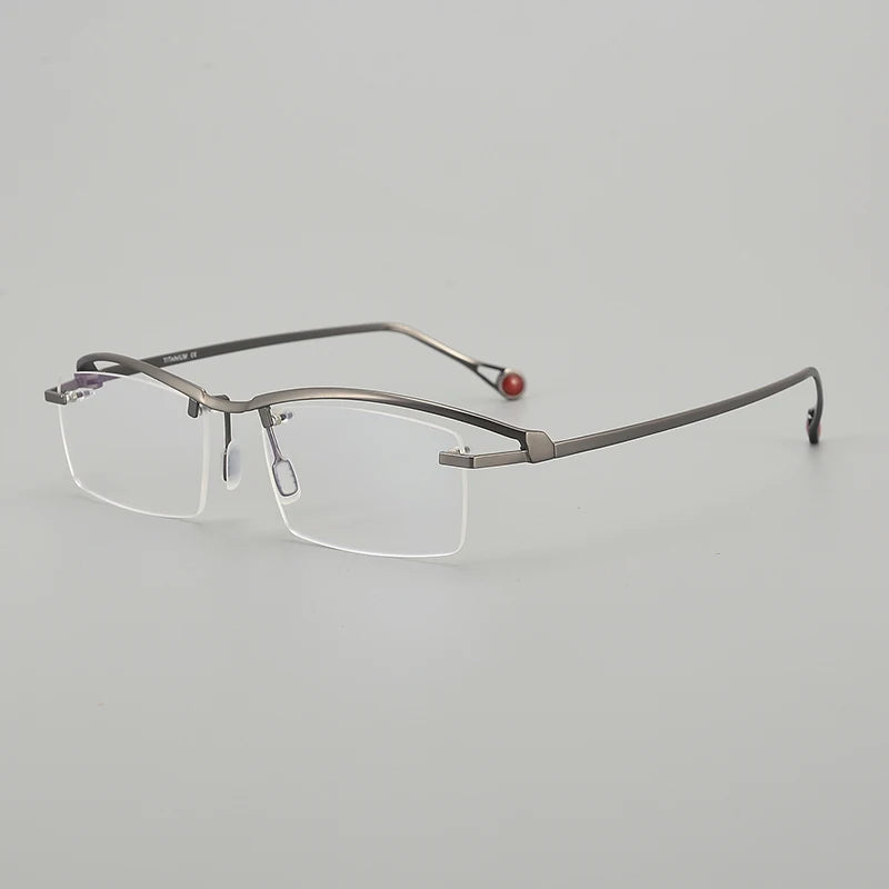 Muzz Unisex Semi Rimless Square Titanium Eyeglasses M0208 Semi Rim Muzz Gray