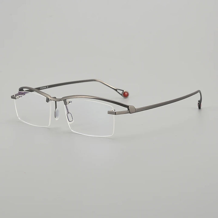 Muzz Unisex Semi Rimless Square Titanium Eyeglasses M0208 Semi Rim Muzz Gray