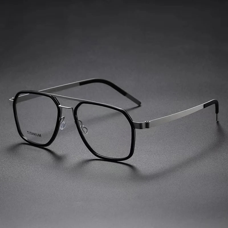 Aimee Unisex Full Rim Square Double Bridge Titanium Acetate Eyeglasses 89753 Full Rim Aimee Black-Silver