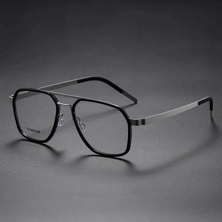 Aimee Unisex Full Rim Square Double Bridge Titanium Acetate Eyeglasses 89753 Full Rim Aimee Black-Silver
