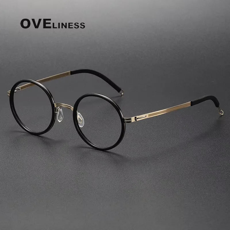 Oveliness Women's Full Rim Round Acetate Titanium Eyeglasses 82021