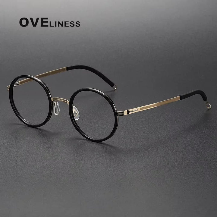 Oveliness Women's Full Rim Round Acetate Titanium Eyeglasses 82021