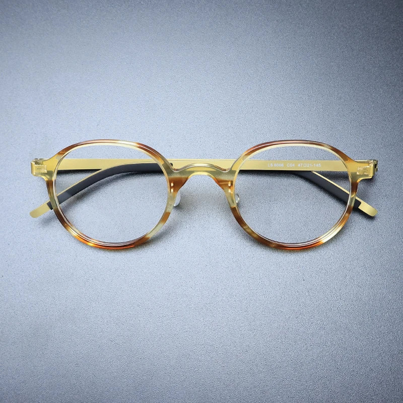 Gatenac Unisex Full Rim Round Acetate Eyeglasses Gxyj1239 Full Rim Gatenac Flax