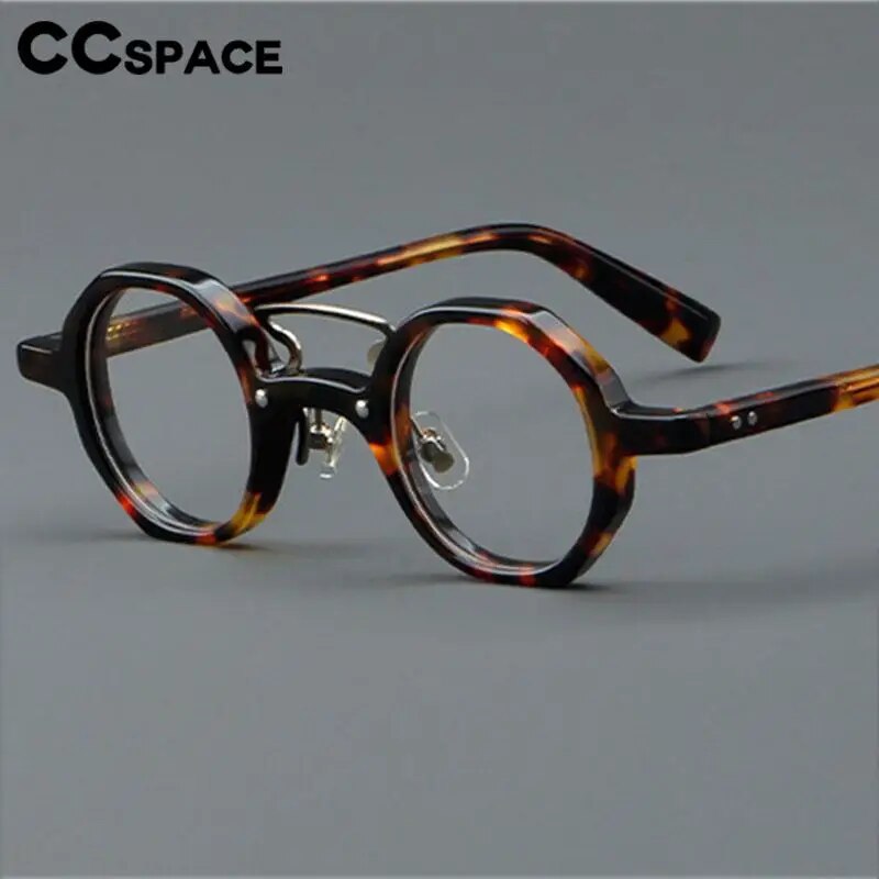 CCspace Unisex Full Rim Small Round Double Bridge Acetate Alloy Eyeglasses 57057 Full Rim CCspace