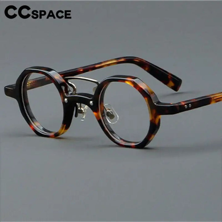 CCspace Unisex Full Rim Small Round Double Bridge Acetate Alloy Eyeglasses 57057 Full Rim CCspace