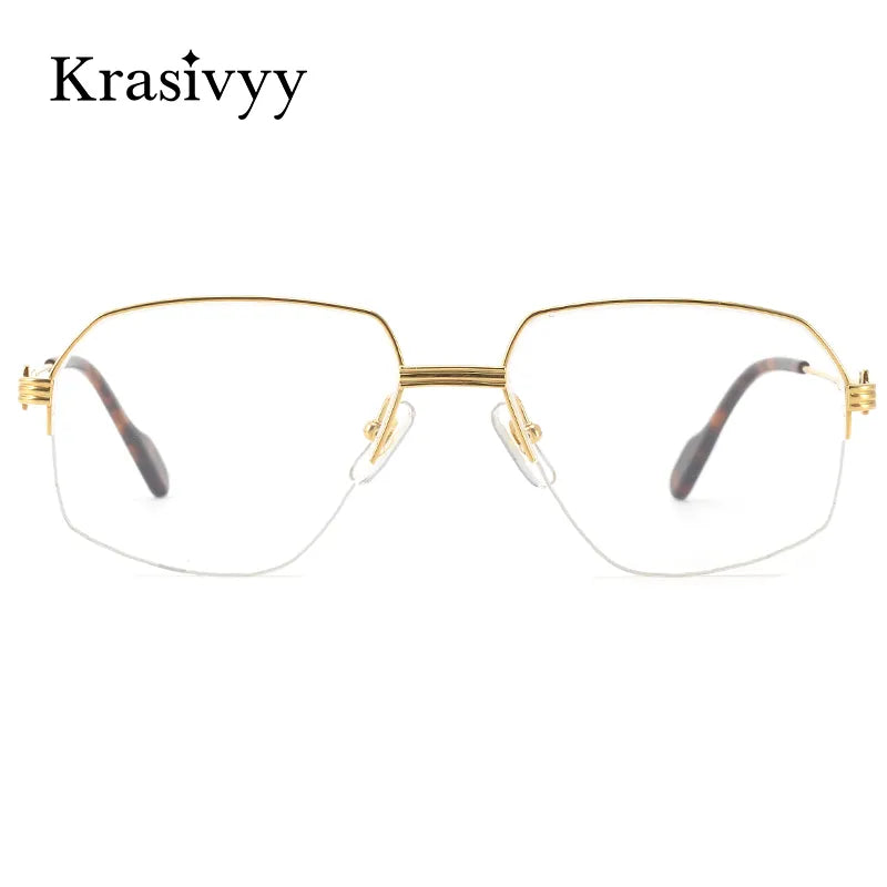 Krasivyy Men's Semi Rim Irregular Oval Titanium Eyeglasses Kr02850 Semi Rim Krasivyy