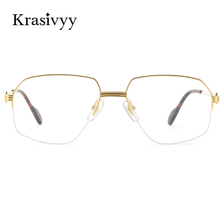Krasivyy Men's Semi Rim Irregular Oval Titanium Eyeglasses Kr02850 Semi Rim Krasivyy