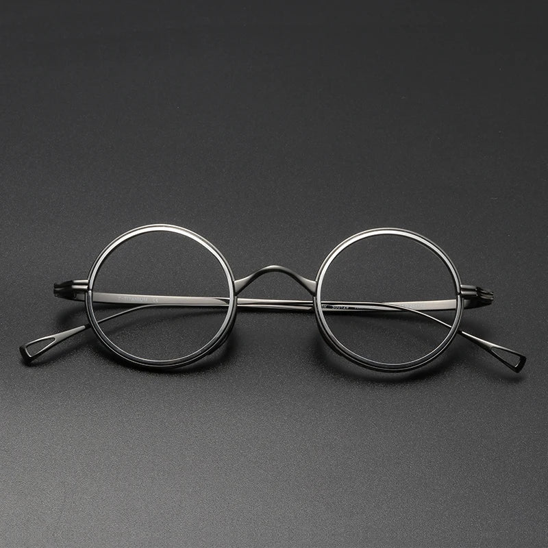 Black Mask Unisex Full Rim Round Titanium Eyeglasses Km123 Full Rim Black Mask Gray-Silver