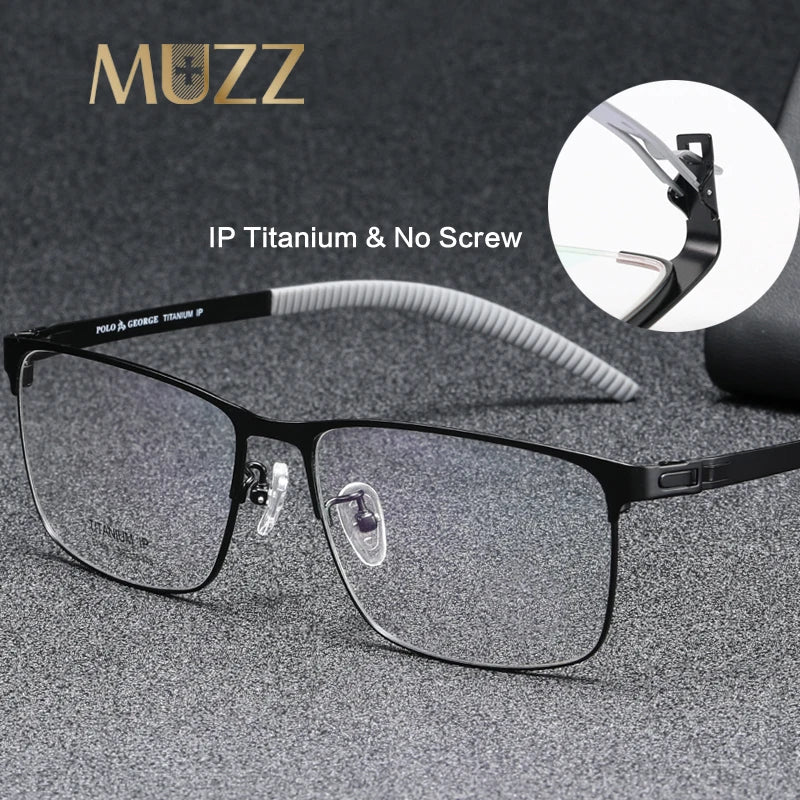 Muzz Mens Full Rim Square IP Titanium Eyeglasses 199495 Full Rim Muzz   
