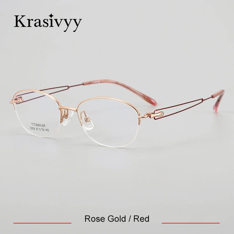 Krasivyy Women's Semi Rim Oval Square Titanium Eyeglasses 33009