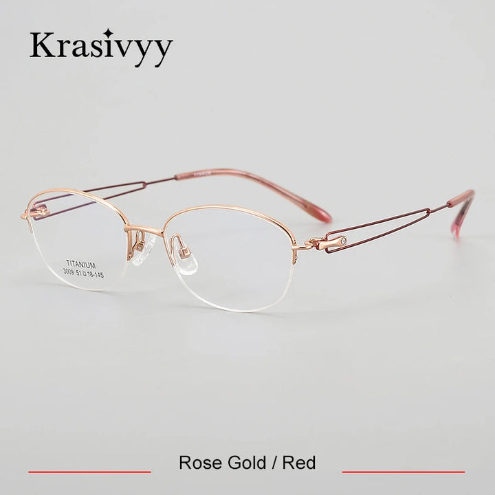 Krasivyy Women's Semi Rim Oval Square Titanium Eyeglasses 33009