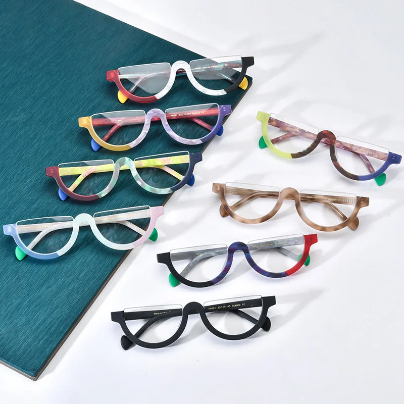 Nobler Unisex Semi Rim Bottom Round Frosted Acetate Eyeglasses 9361 Semi Rim Nobler