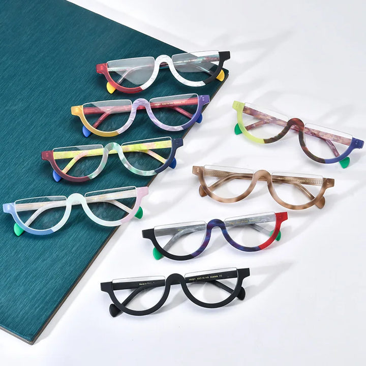 Nobler Unisex Semi Rim Bottom Round Frosted Acetate Eyeglasses 9361 Semi Rim Nobler