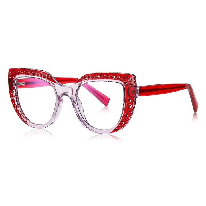 CCspace Women's Full Rim Cat Eye Tr 90 Titanium Eyeglasses 56998 Full Rim CCspace C4Red