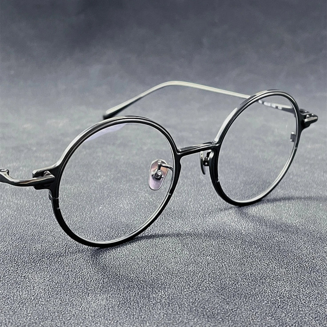 Black Mask Unisex Full Rim Round Titanium Eyeglasses 634142