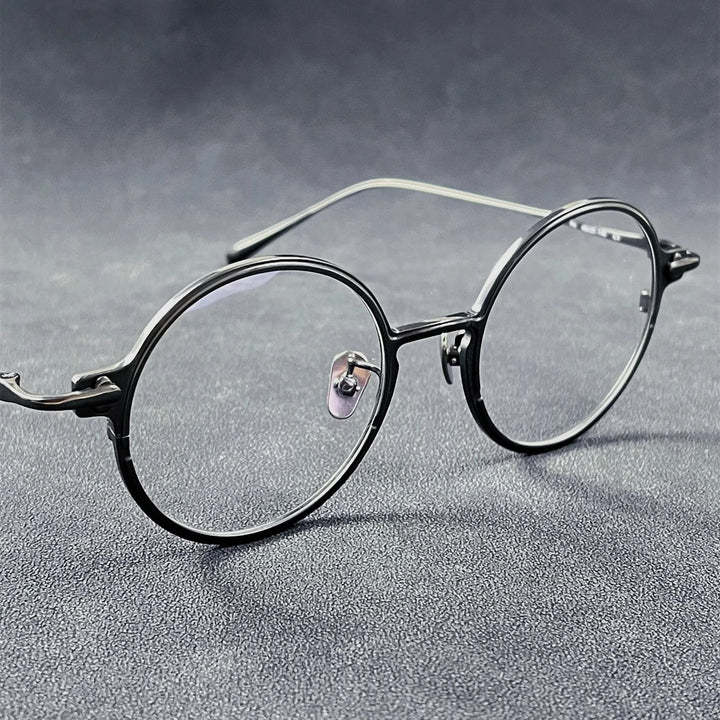 Black Mask Unisex Full Rim Round Titanium Eyeglasses 634142