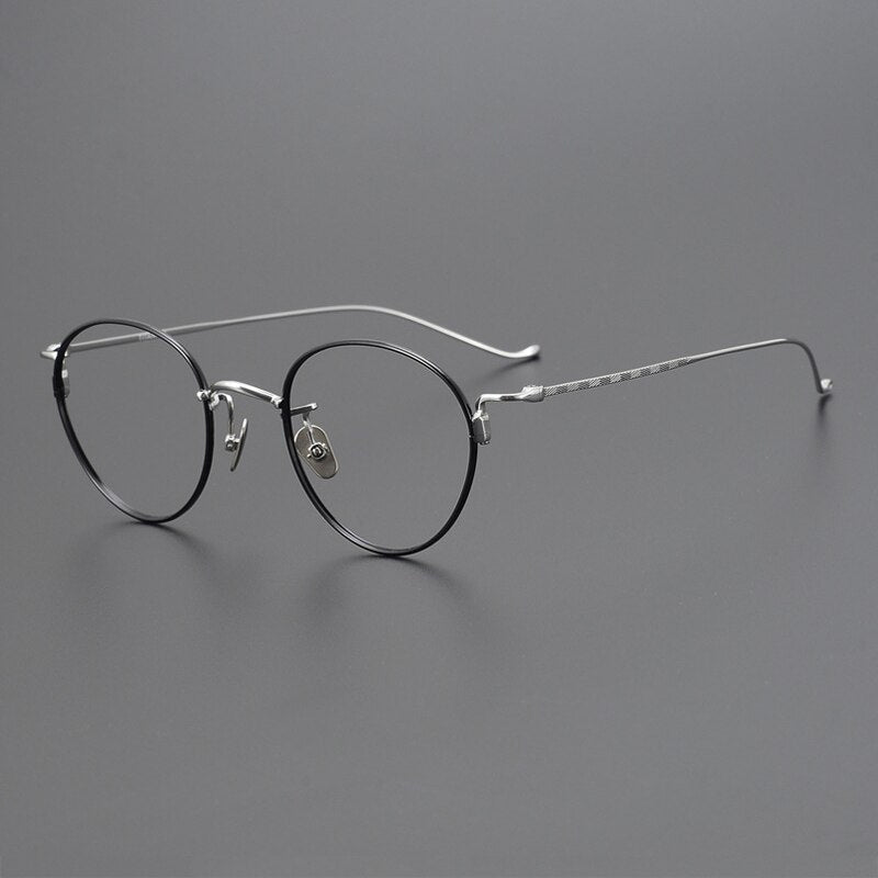 Gatenac Unisex Full Rim Round Titanium Eyeglasses Gxyj1051 Full Rim Gatenac Black Silver