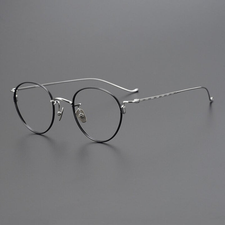 Gatenac Unisex Full Rim Round Titanium Eyeglasses Gxyj1051 Full Rim Gatenac Black Silver