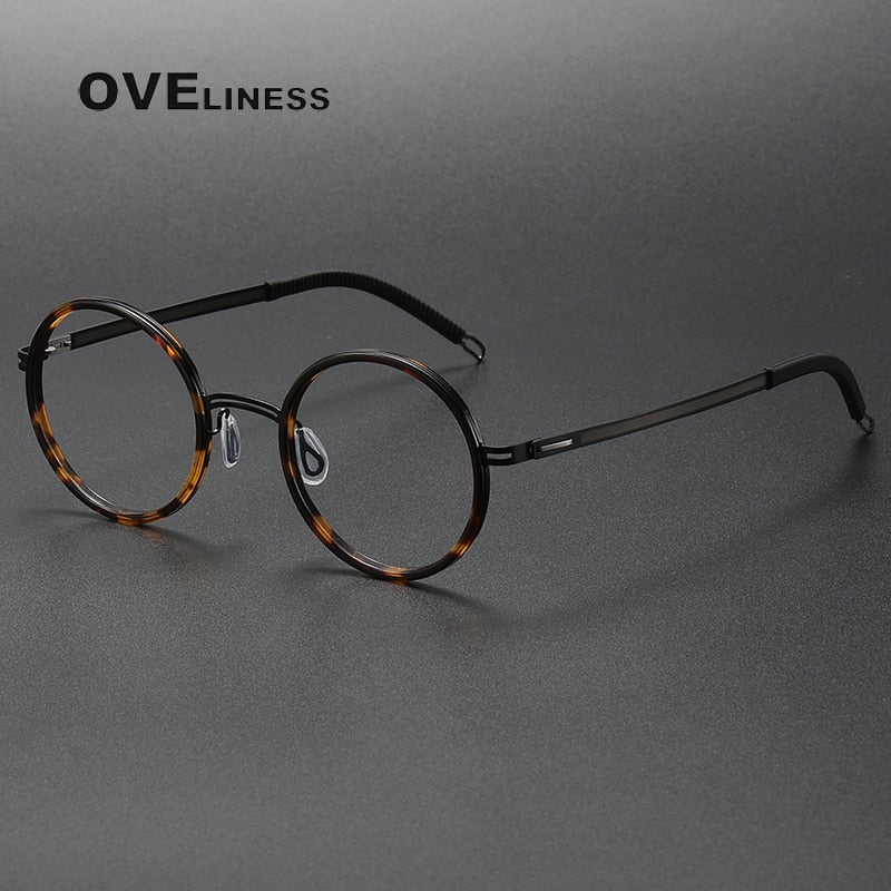 Oveliness Unisex Full Rim Round Screwless Titanium Acetate Eyeglasses 8202321 Full Rim Oveliness   