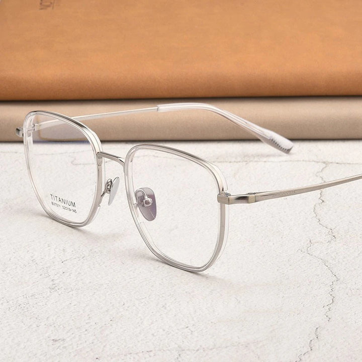 Kocolior Unisex Full Rim Square Titanium Acetate Eyeglasses V7011 Full Rim Kocolior Silver