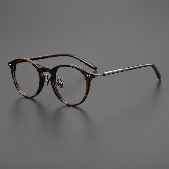Gatenac Unisex Full Rim Round Acetate Titanium Eyeglasses Gxyj1027 Full Rim Gatenac Tortoiseshell