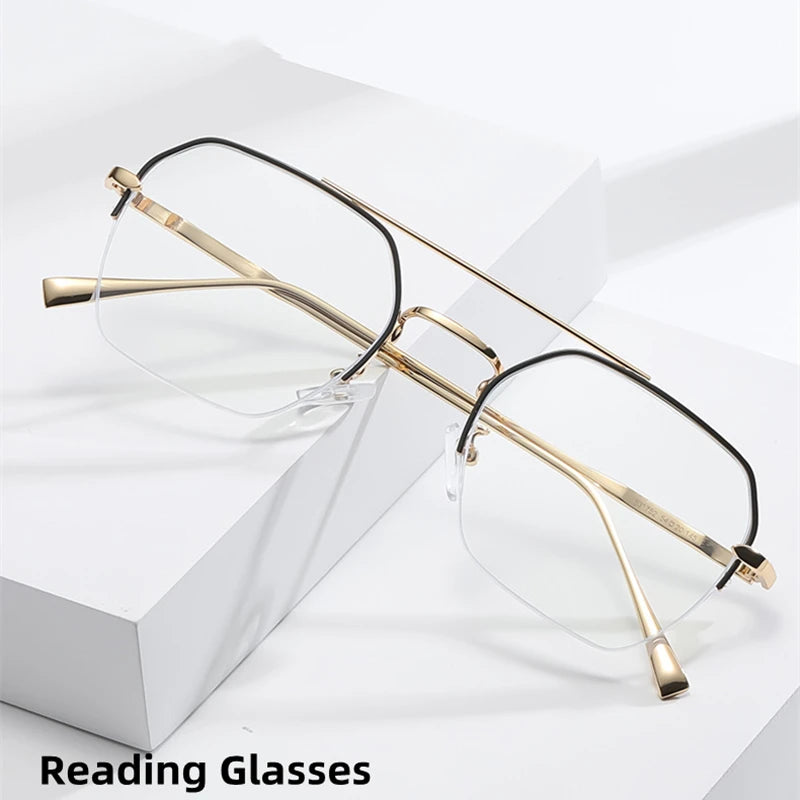 Kocolior Mens Semi Rim Double Bridge Square Alloy Eyeglasses 31752 Semi Rim Kocolior   