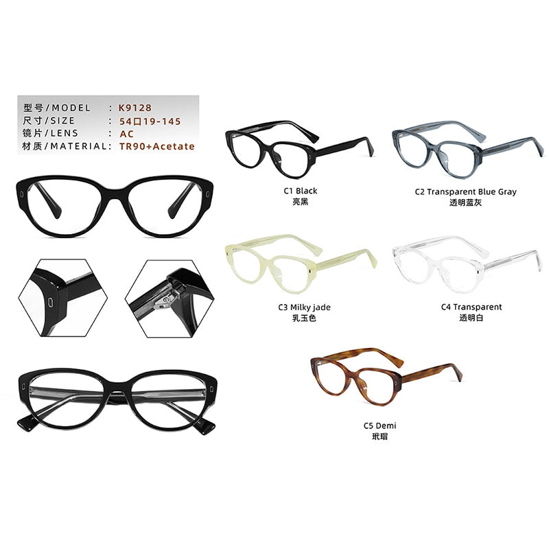 Bclear Women's Full Rim Square Cat Eye Acetate Eyeglasses Myk9128 Full Rim Bclear