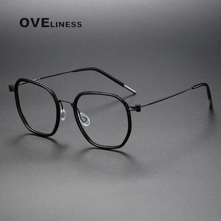 Oveliness Unisex Full Rim Square Acetate Titanium Eyeglasses 80892 Full Rim Oveliness black  