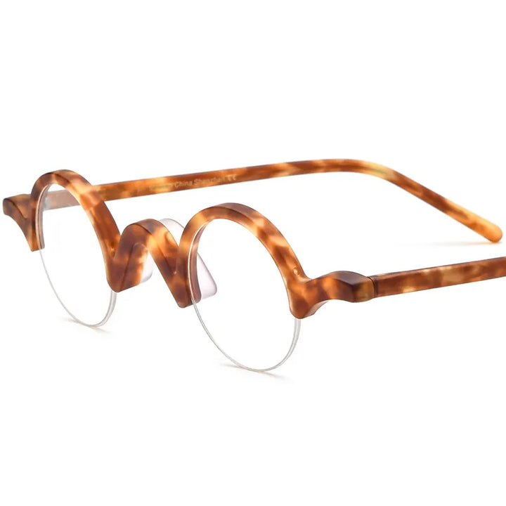 CCspace Unisex Semi Rim Round Acetate Eyeglasses 56883 Semi Rim CCspace C2Leopard