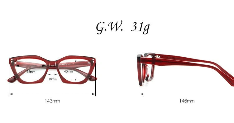 Hewei Women's Full Rim Square Cat Eye Thick Acetate Eyeglasses 88027