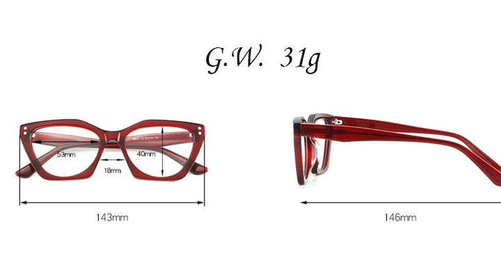 Hewei Women's Full Rim Square Cat Eye Thick Acetate Eyeglasses 88027