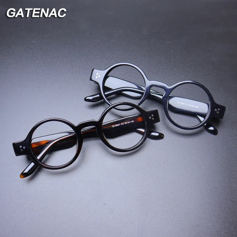 Gatenac Unisex Full Rim Round Acetate Eyeglasses Gxyj-1175 Full Rim Gatenac