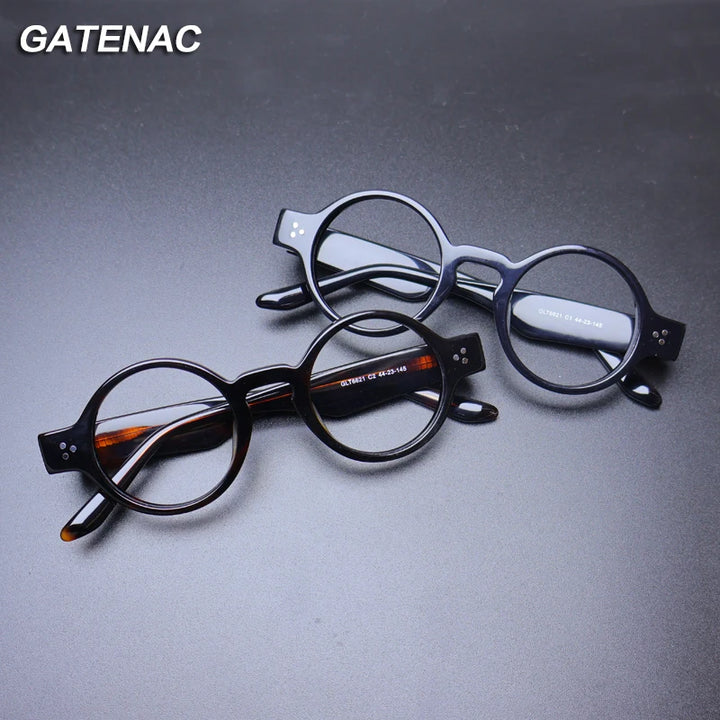 Gatenac Unisex Full Rim Round Acetate Eyeglasses Gxyj-1175 Full Rim Gatenac