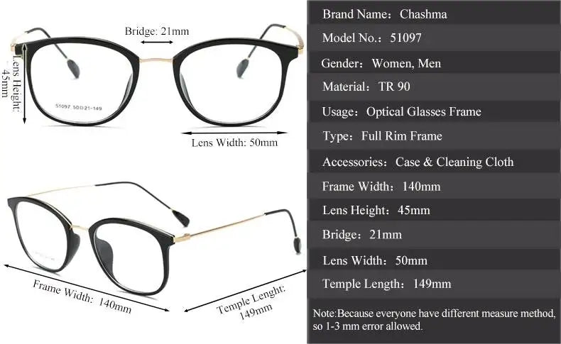 Chashma Unisex Full Rim Square Tr 90 Titanium Eyeglasses 51097