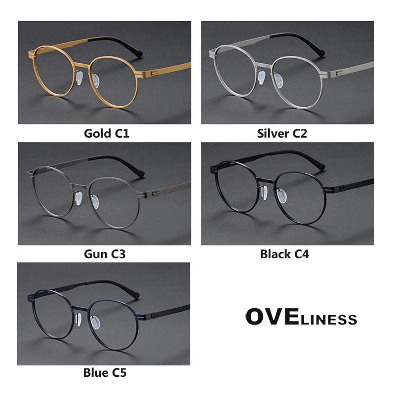 Oveliness Unisex Full Rim Round Screwless Titanium Eyeglasses 80994 Full Rim Oveliness