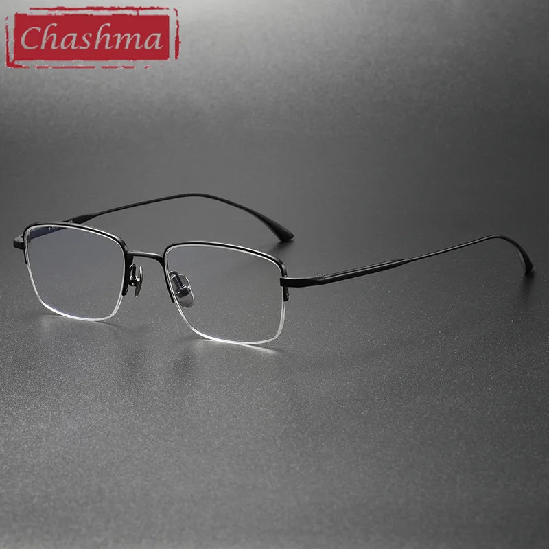 Chashma Ottica Men's Semi Rim Square Small Titanium Eyeglasses 13319 Semi Rim Chashma Ottica Black  