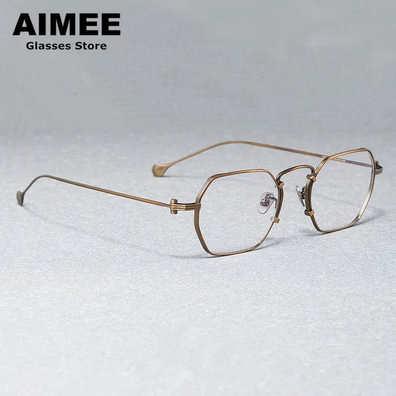 Aimee Unisex Full Rim Flat Top Polygon Titanium Eyeglasses 190069 Full Rim Aimee Bronze