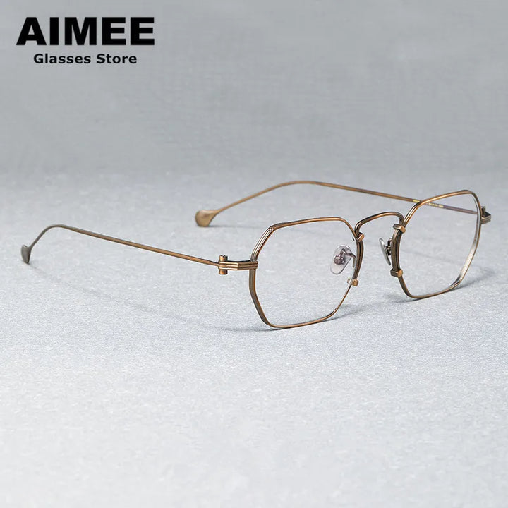 Aimee Unisex Full Rim Flat Top Polygon Titanium Eyeglasses 190069 Full Rim Aimee Bronze
