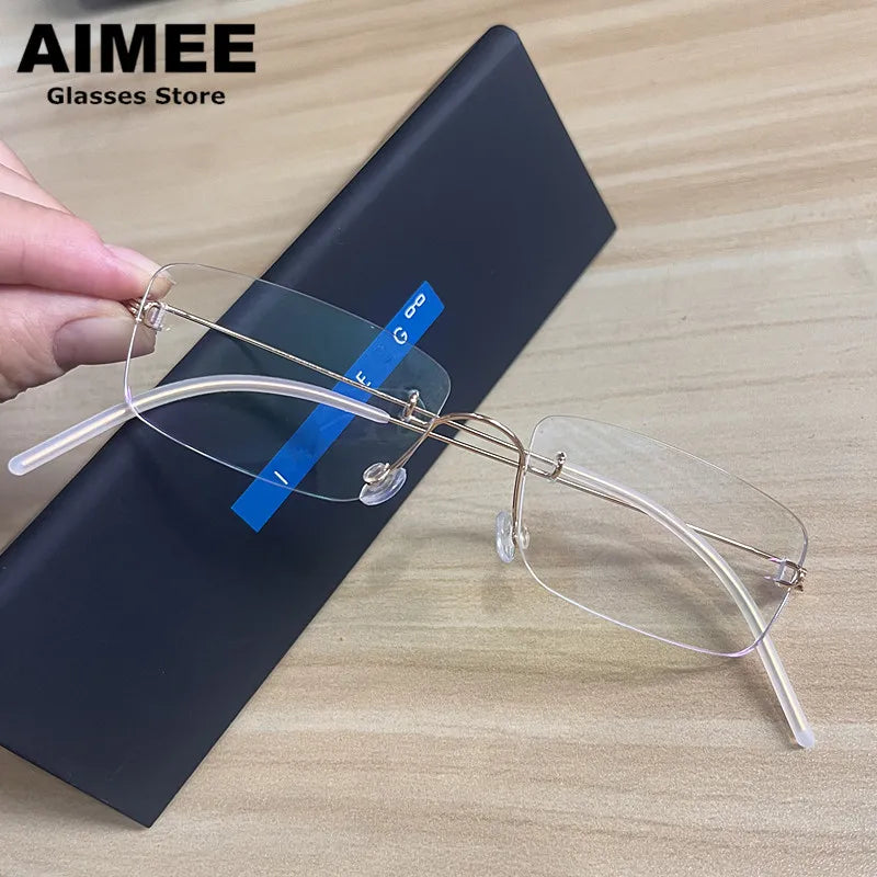 Aimee Women's Rimless Square Screwless Titanium Eyeglasses 52120