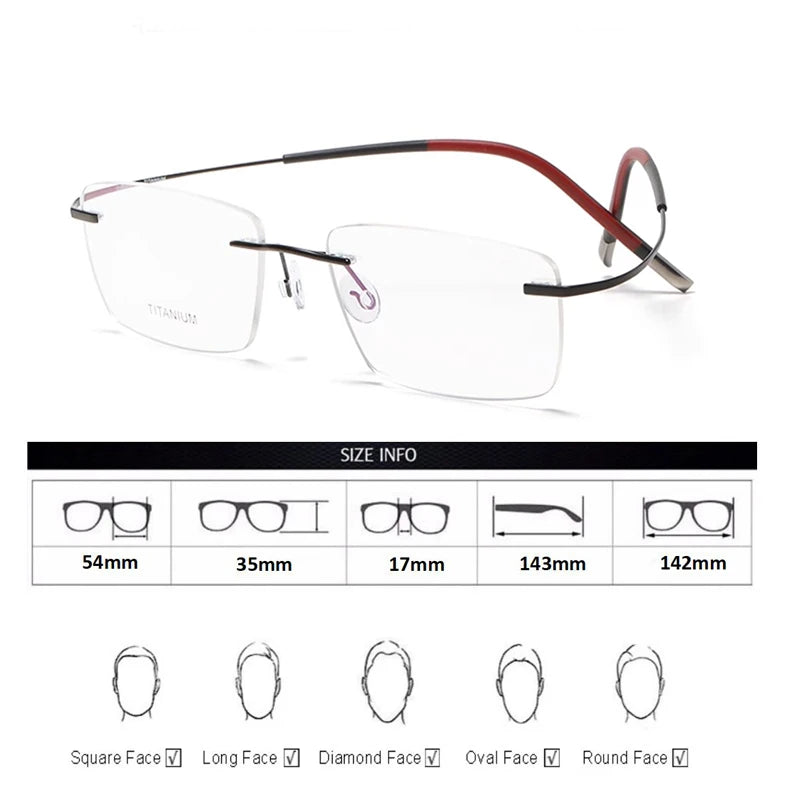 Hdcrafter Unisex Rimless Square Titanium Eyeglasses 87577 Rimless Hdcrafter Eyeglasses