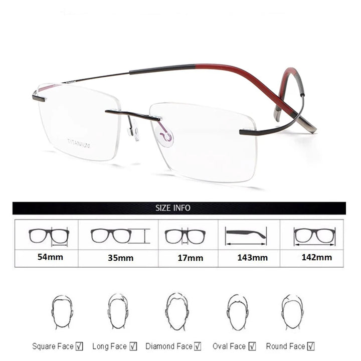 Hdcrafter Unisex Rimless Square Titanium Eyeglasses 87577 Rimless Hdcrafter Eyeglasses