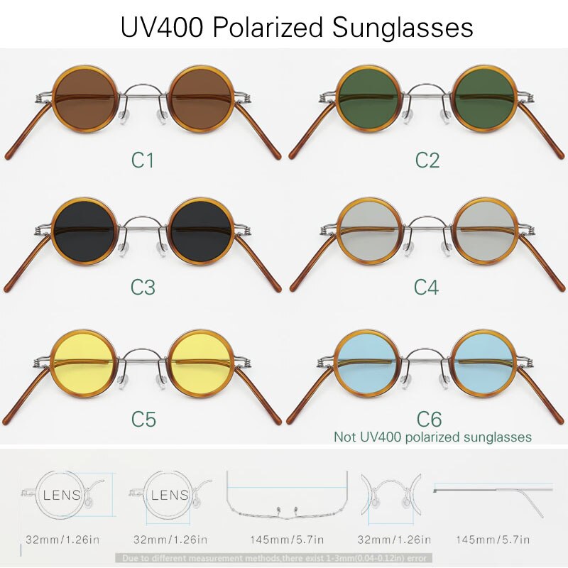 Yujo Unisex Full Rim Small Round Polarized Stainless Steel Sunglasses 32mm Sunglasses Yujo