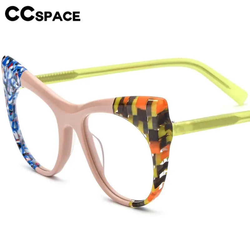 CCspace Unisex Full Rim Round Cat Eye Acetate Eyeglasses 56923 Full Rim CCspace