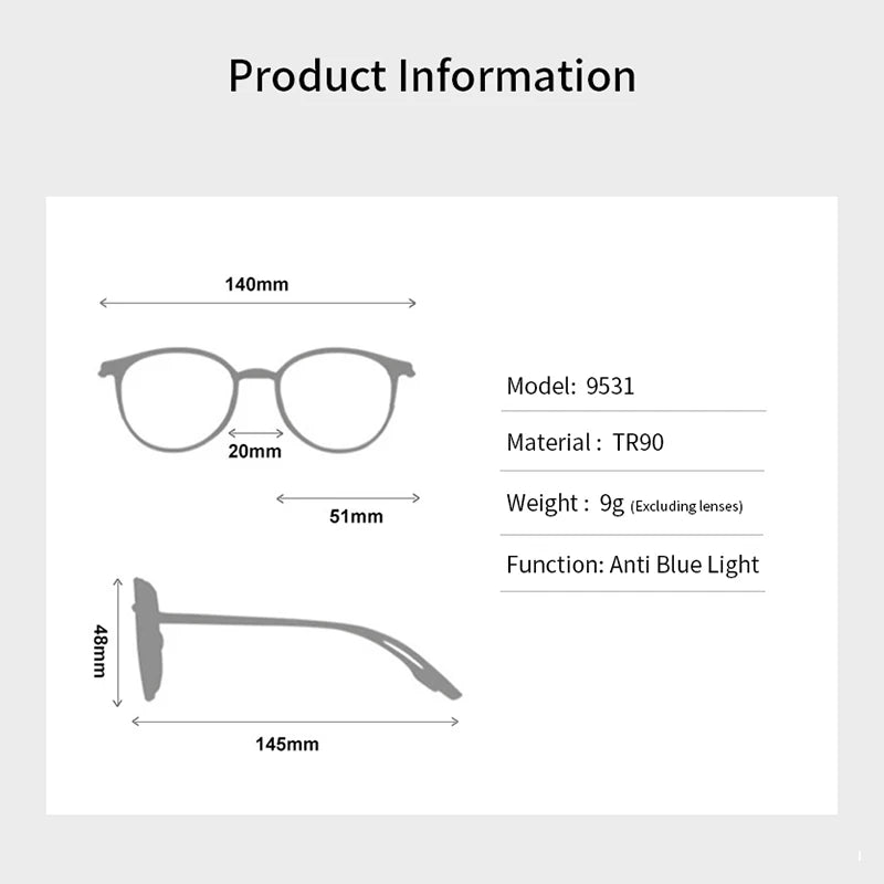 Xbora Unisex Full Rim Round Tr 90 Alloy Eyeglasses 9531