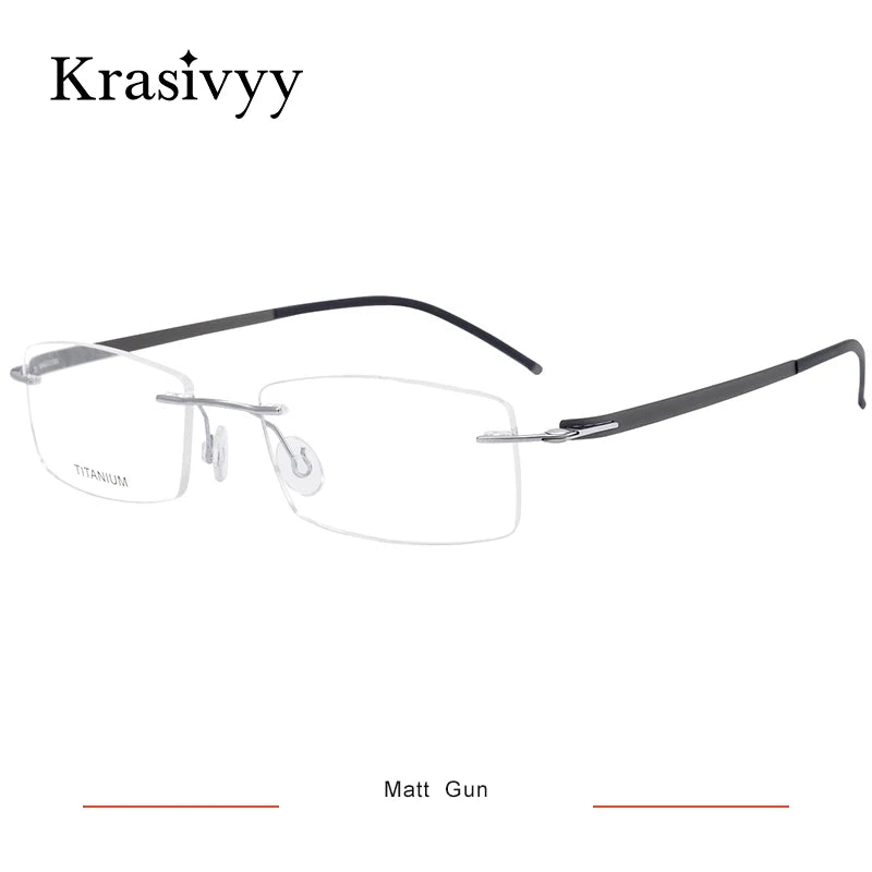 Krasivyy Unisex Rimless Square Screwless Titanium Eyeglasses 5001 Rimless Krasivyy Matt Gun