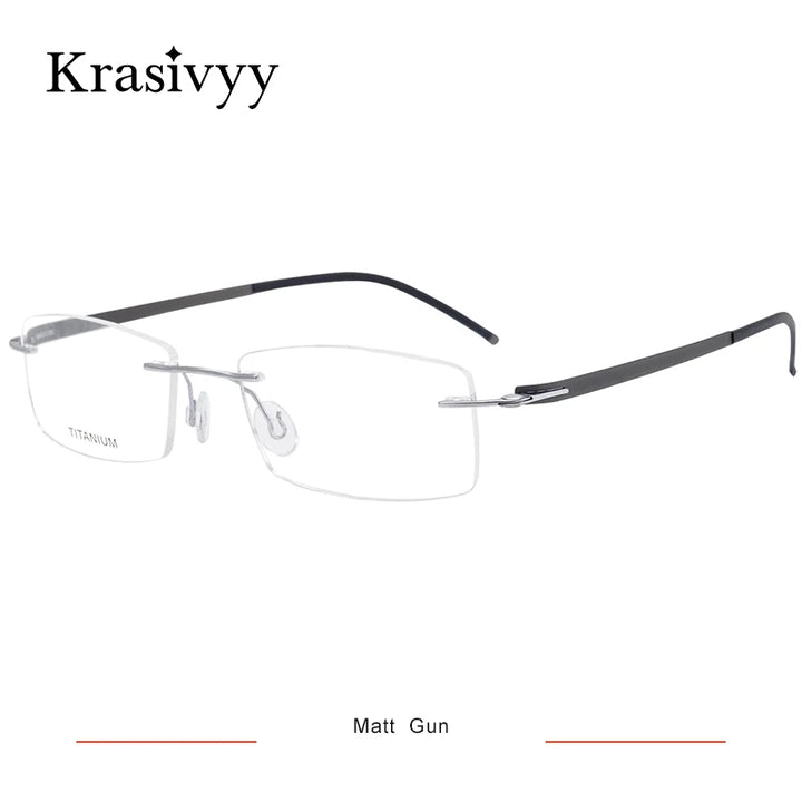 Krasivyy Unisex Rimless Square Screwless Titanium Eyeglasses 5001 Rimless Krasivyy Matt Gun