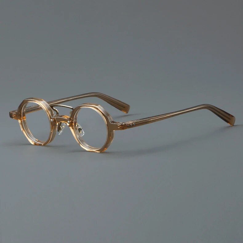CCspace Unisex Full Rim Small Round Double Bridge Acetate Alloy Eyeglasses 57057 Full Rim CCspace