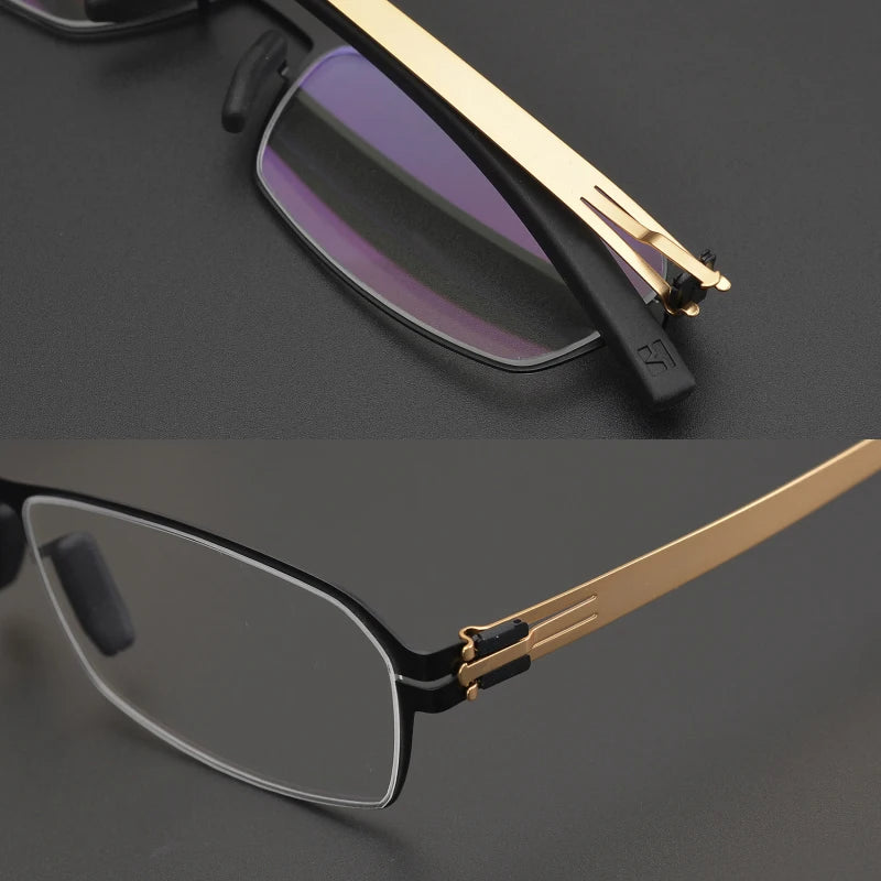 Black Mask Unisex Semi Rim Square Screwless Steel Eyeglasses 49006 Semi Rim Black Mask